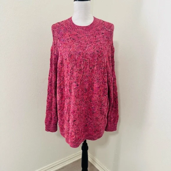 J. Jill Wearever Collection NWOT Plus Size 2X Pink Marled Cable Knit Sweater - Picture 2 of 8